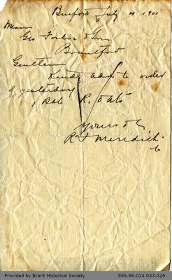 Letter to George Foster and Sons from Richard F. Meredith