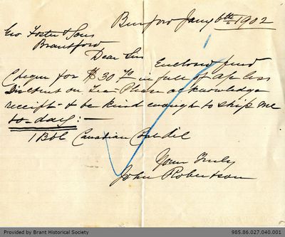 Letter to George Foster and Sons from John Robertson