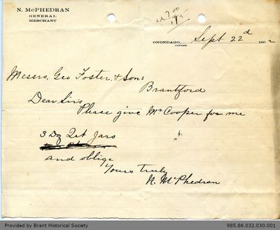 Letter to George Foster and Sons from the Simpson Brothers