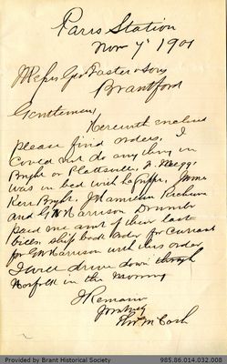 Letter to George Foster and Sons from Thomas McCosh