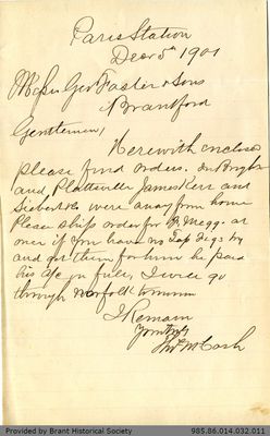 Letter to George Foster and Sons from Thomas McCosh