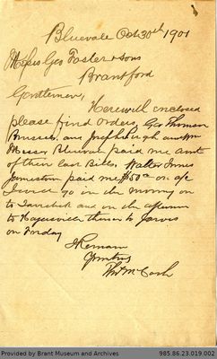 Letter to George Foster and Sons from Thomas McCosh