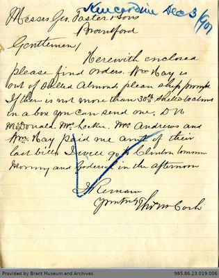 Letter to George Foster and Sons from Thomas McCosh