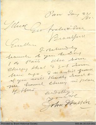 Letter to George Foster and Sons from John Walker