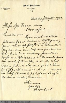 Letter to George Foster and Sons from Thomas McCosh