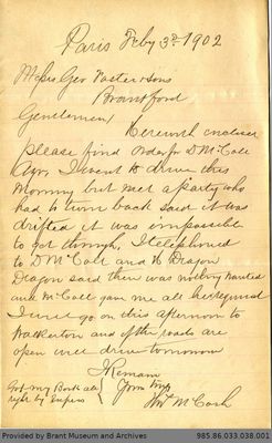 Letter to George Foster and Sons from Thomas McCosh