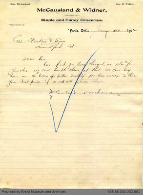 Letter to George Foster and Sons from McCausland & Widner