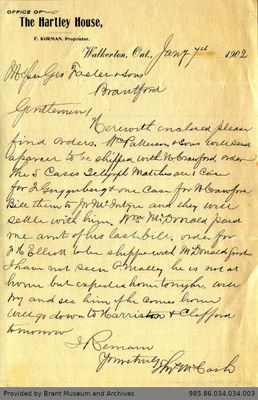 Letter to George Foster and Sons from Thomas McCosh