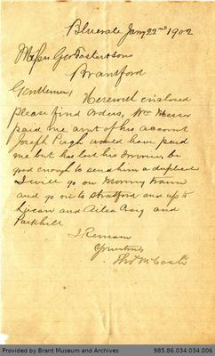 Letter to George Foster and Sons from Thomas McCosh