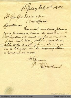 Letter to George Foster and Sons from Thomas McCosh