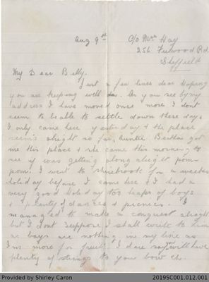 Letter to William Clarke from Florence Clarke