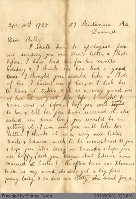 Letter to William Clarke from Auntie Ada Mason