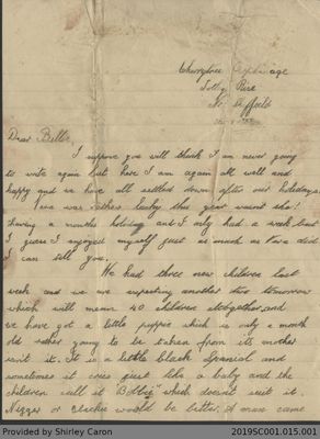 Letter to William Clarke from Elizabeth Clarke