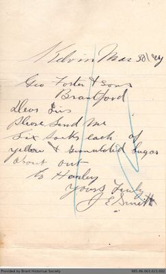 Letter to George Foster and Sons from J.E. Smith