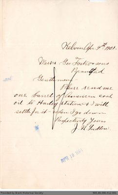 Letter to George Foster and Sons from J.N. Ludlow