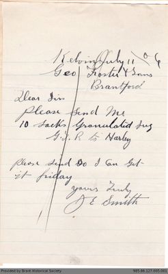 Letter to George Foster and Sons from J.E. Smith