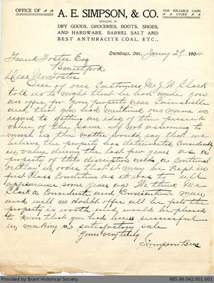 Letter to George Foster and Sons from the Simpson Brothers