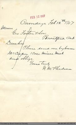 Letter to George Foster and Sons from the N. McPhedran