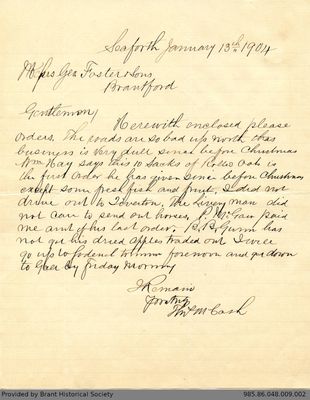 Letter to George Foster and Sons from Thomas McCosh