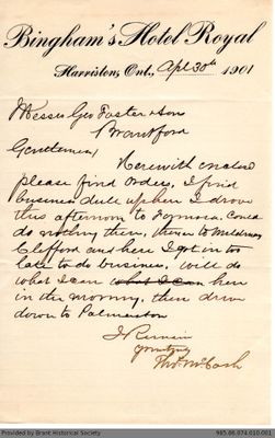 Telegram to George Foster and Sons from Thomas McCosh