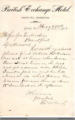 Letter to George Foster and Sons from Thomas McCosh