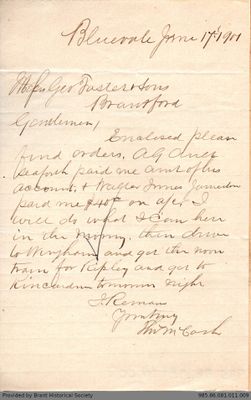 Letter to George Foster and Sons from Thomas McCosh