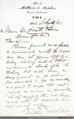 Letter to George Foster and Sons from Matthews and Rehder