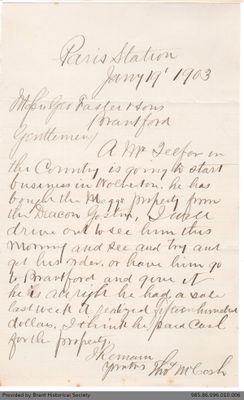 Letter to George Foster and Sons from Thomas McCosh