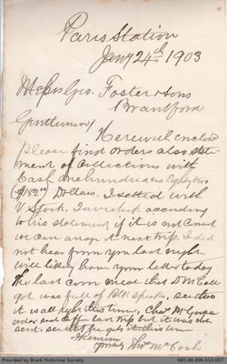 Letter to George Foster and Sons from Thomas McCosh