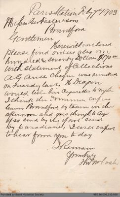 Letter to George Foster and Sons from Thomas McCosh