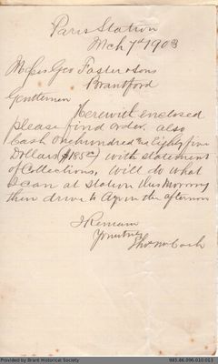 Letter to George Foster and Sons from Thomas McCosh