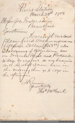 Letter to George Foster and Sons from Thomas McCosh