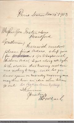 Letter to George Foster and Sons from Thomas McCosh