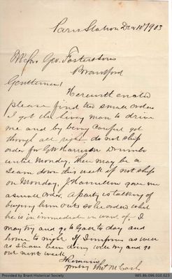 Letter to George Foster and Sons from Thomas McCosh