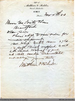 Letter to George Foster and Sons from Matthews and Rehder