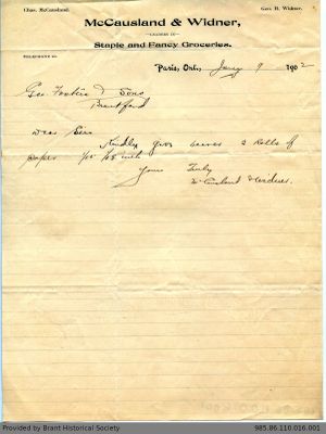 Letter to George Foster and Sons from McCausland & Widner