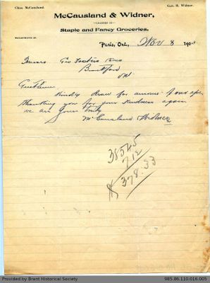 Letter to George Foster and Sons from McCausland & Widner