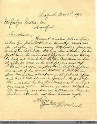 Letter to George Foster and Sons from Thomas McCosh