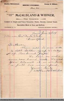 Letter to George Foster and Sons from McCausland & Widner