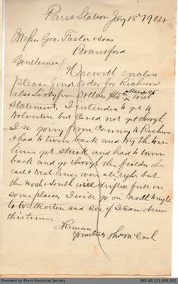 Letter to George Foster and Sons from Thomas McCosh