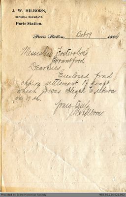 Letter to George Foster and Sons from J.W. Hilborn