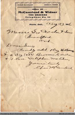 Letter to George Foster and Sons from McCausland & Widner