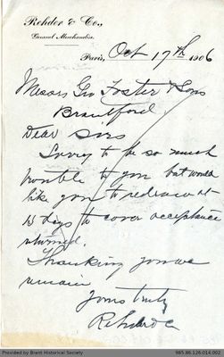 Letter to George Foster and Sons from Rehder