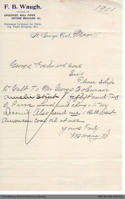 Letter to George Foster & Sons from F. Walker