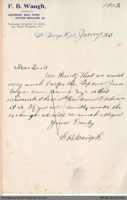 Letter to George Foster & Sons from F.B. Waugh