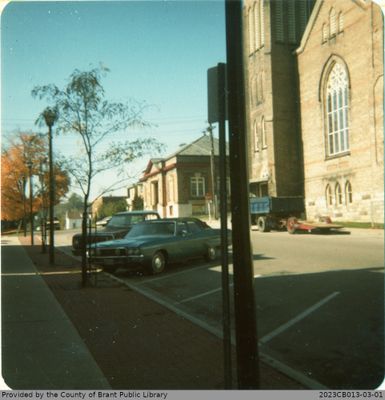 Photograph of the Paris Baptist Church and the Paris Public Library