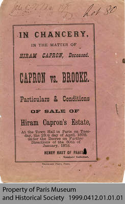 Auction Booklet for Sale of Hiram Capron’s Estate