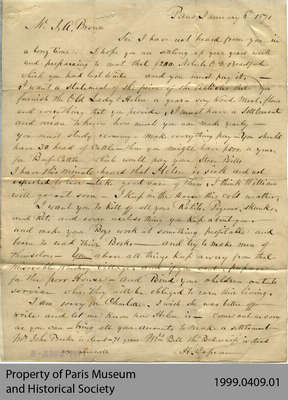 Letter From Hiram Capron to his Son-in-Law, J.A. Brown, Concerning Debt