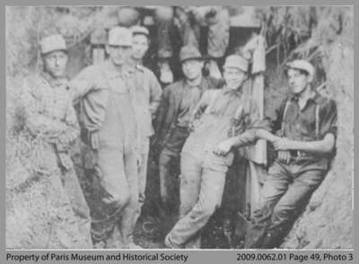 Workers outside entrance to gypsum mine near Green Lane