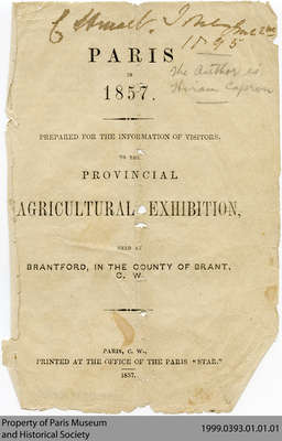 Paris in 1857. Prepared for the Information of Visitors. To the Provincial Agricultural Exhibition, Held at Brantford, in the County of Brant, C. W.